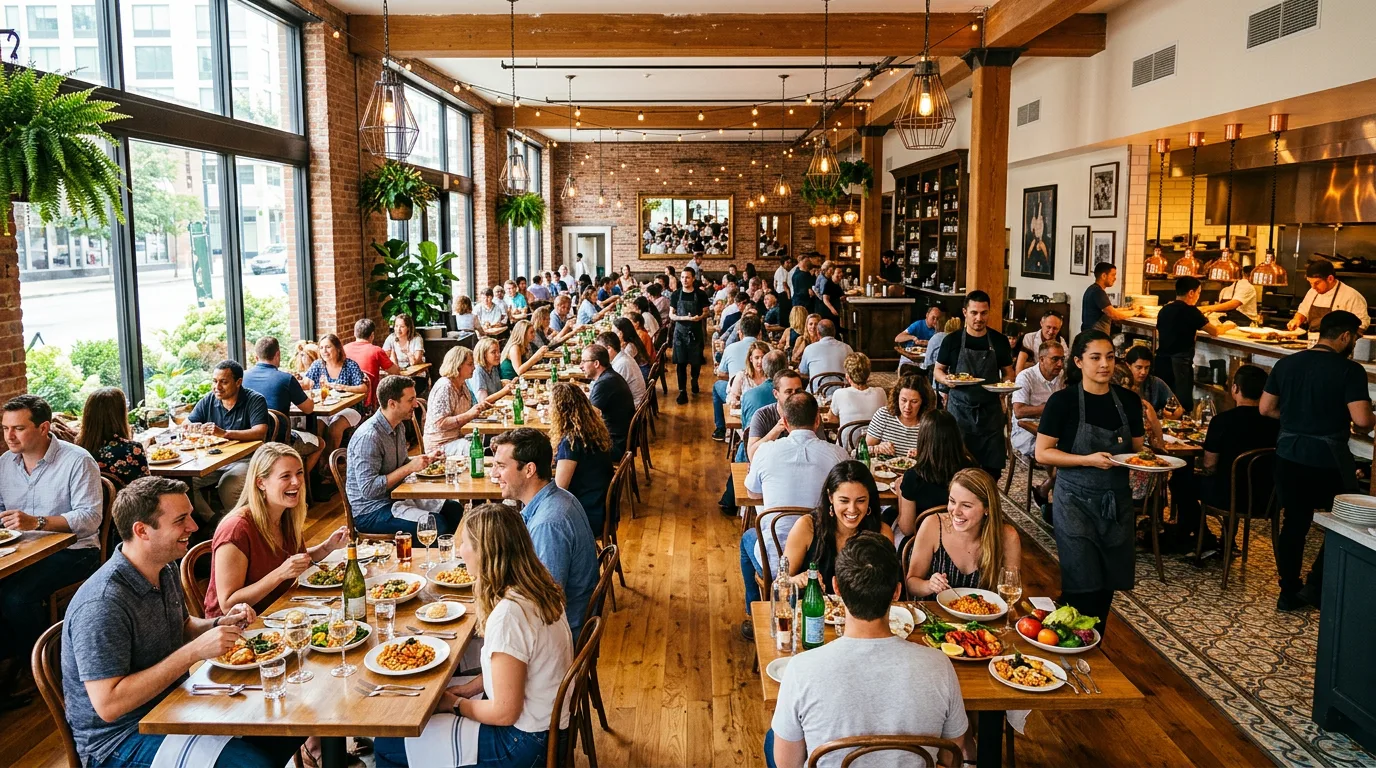 Bright restaurant dining room